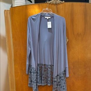 Slate blue Lace Trim Cardigan